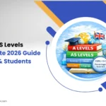 A Levels and AS Levels 2026 guide banner featuring books, graduation cap, calculator, and academic icons for students and parents.