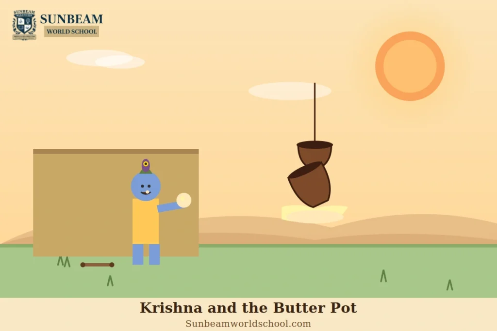 Illustration of young Lord Krishna with a butter pot, symbolizing innocence, love, and forgiveness.