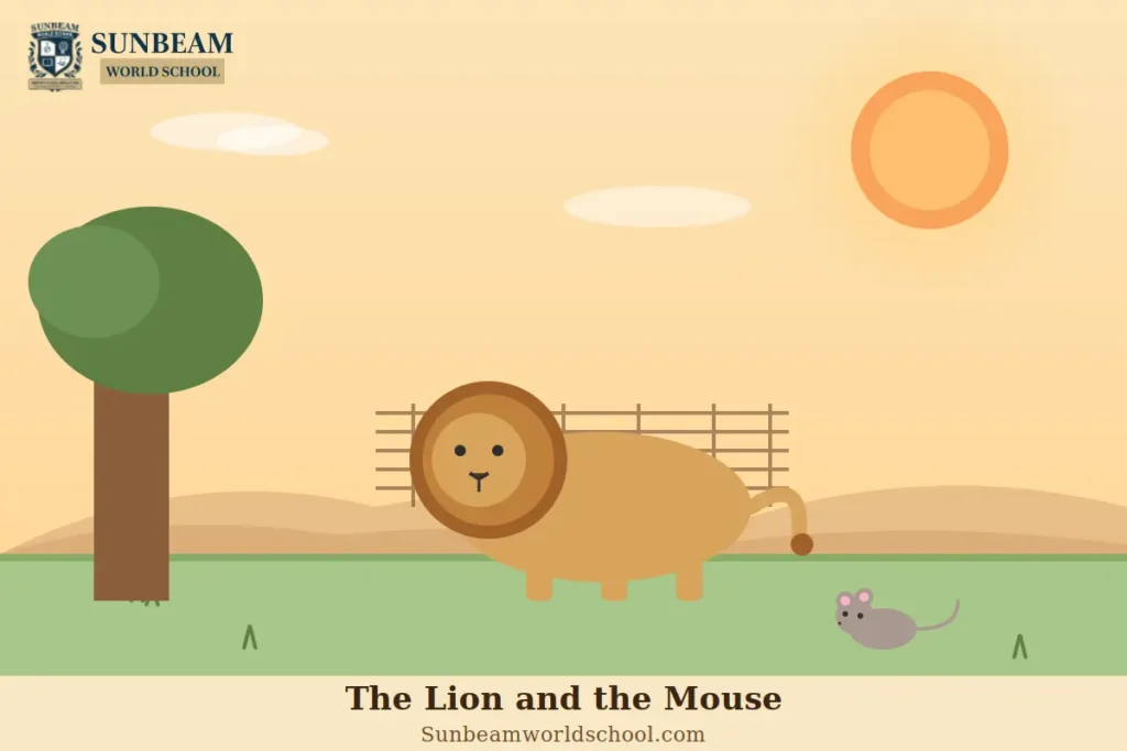 Illustration of a lion and a mouse from the classic children's story The Lion and the Mouse.
