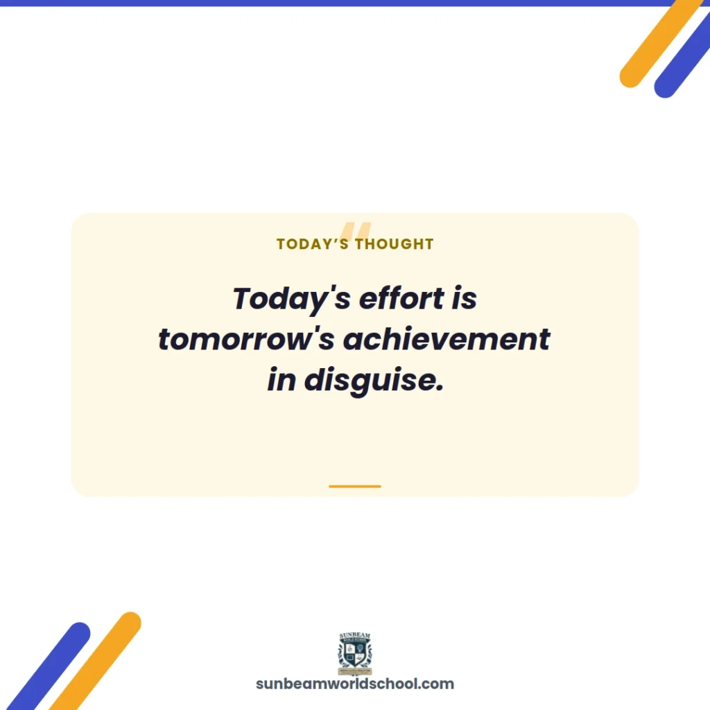 Thought of the day quote card: "Learning a little every day adds up to a lot over time" — Sunbeam World School