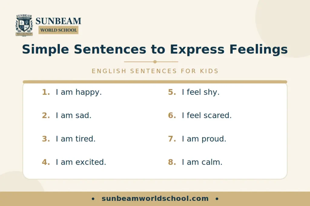 Simple feelings sentences for kids to express emotions in English