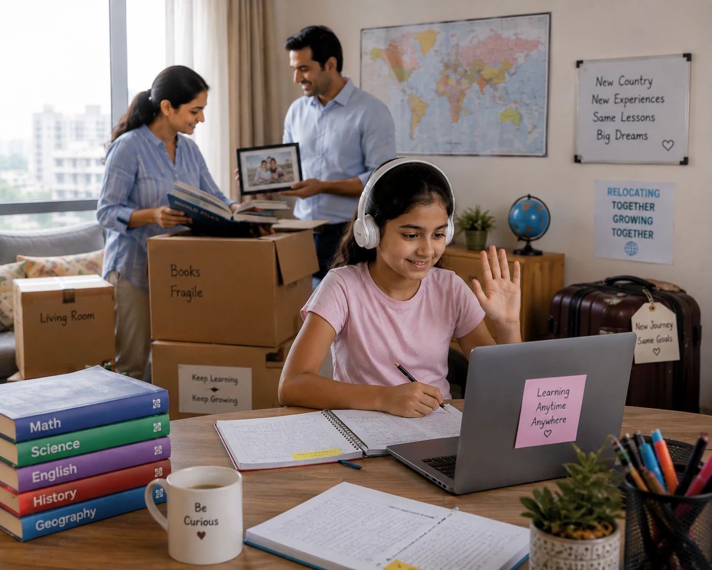 IT professional family relocating within Bangalore while their child continues homeschooling without disruption