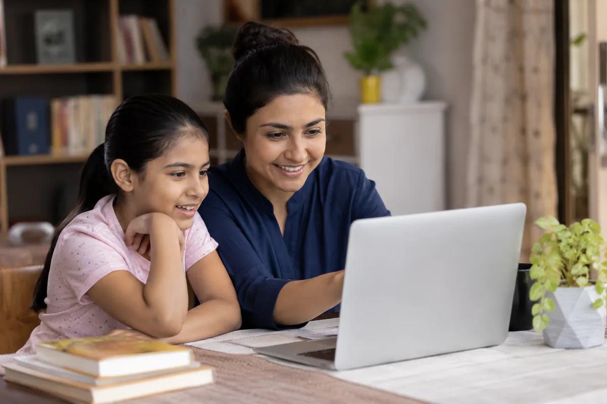 A homeschooling student in Bangalore attending a live online class from home