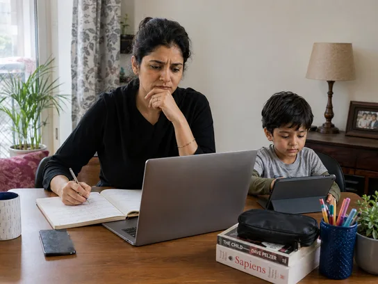 Mother researching homeschooling as an alternative to Delhi's competitive nursery admission process