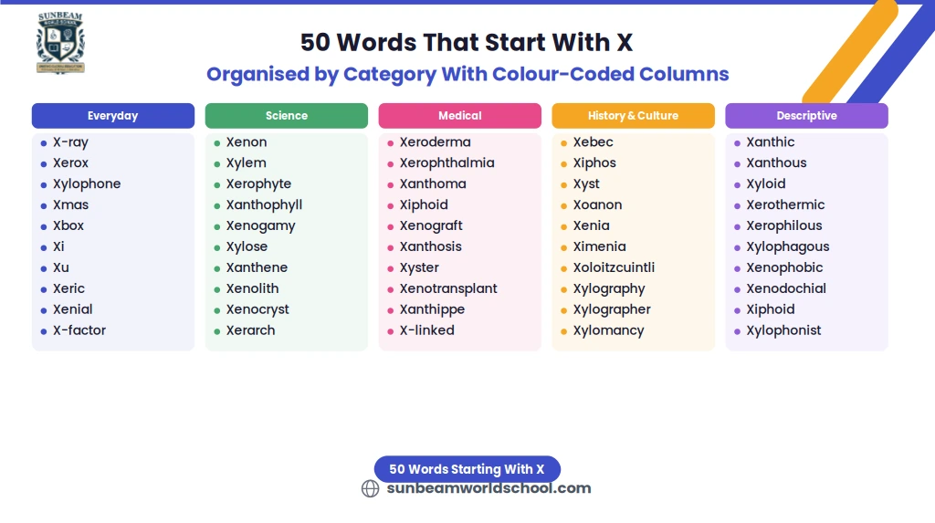 50 words that start with X