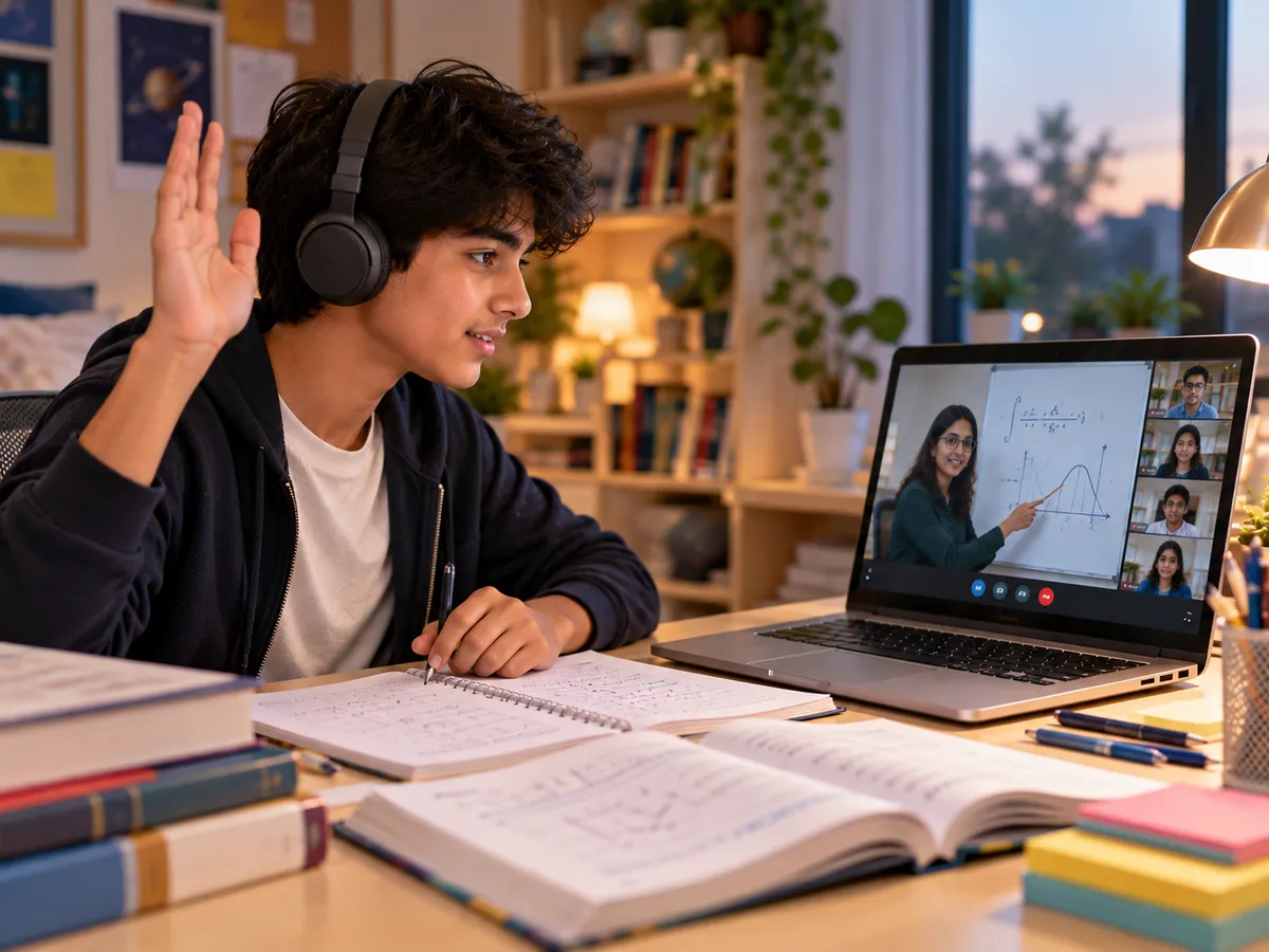 Class 12 student answering in a live Grade 12 online class during board exam preparation