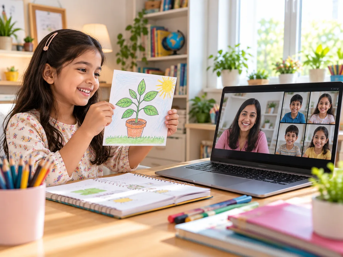 Class 3 student taking part in a live Grade 3 online class from home
