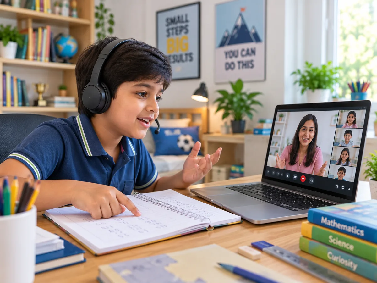 Class 4 student asking a question in a live Grade 4 online class