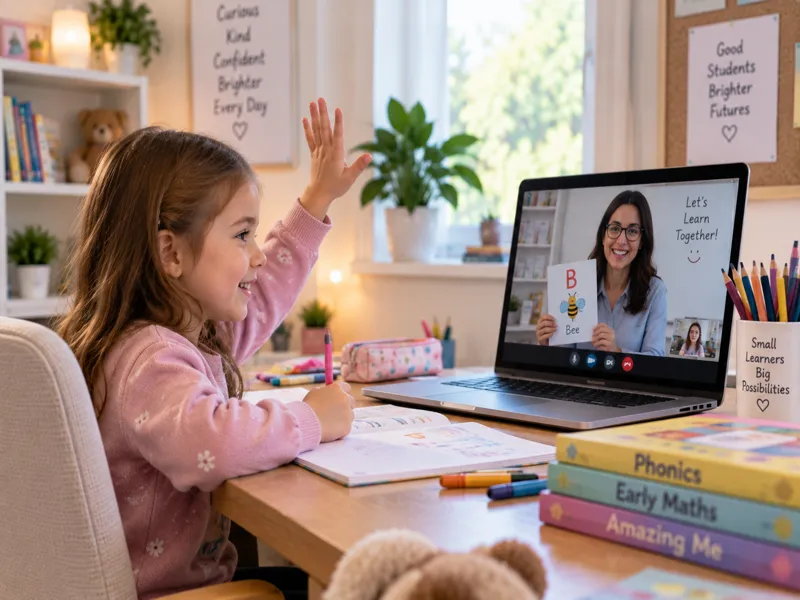 A mother and her Sunbeam World School Kindergarten daughter looking at a laptop together at home