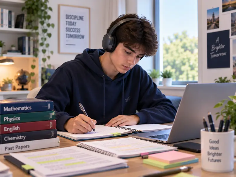 A senior secondary student completing Year 12 of the Australian curriculum in a live online class at home